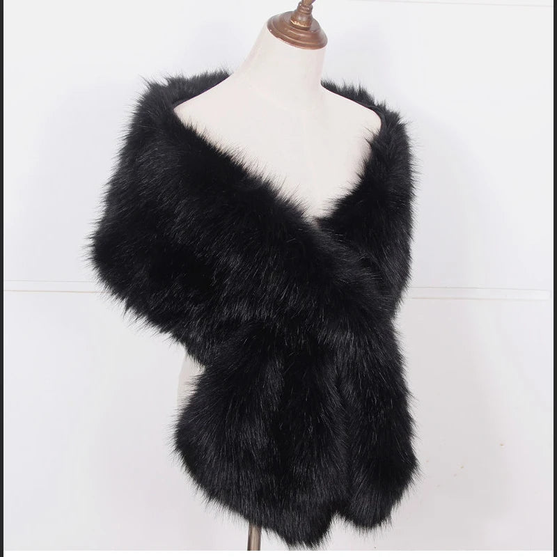 Faux Fox Fur Women Wraps Long Plush Tippet for Woman Luxury Scarf Cloak Party Dress Fluffy Fur Shawl Large Poncho Bride