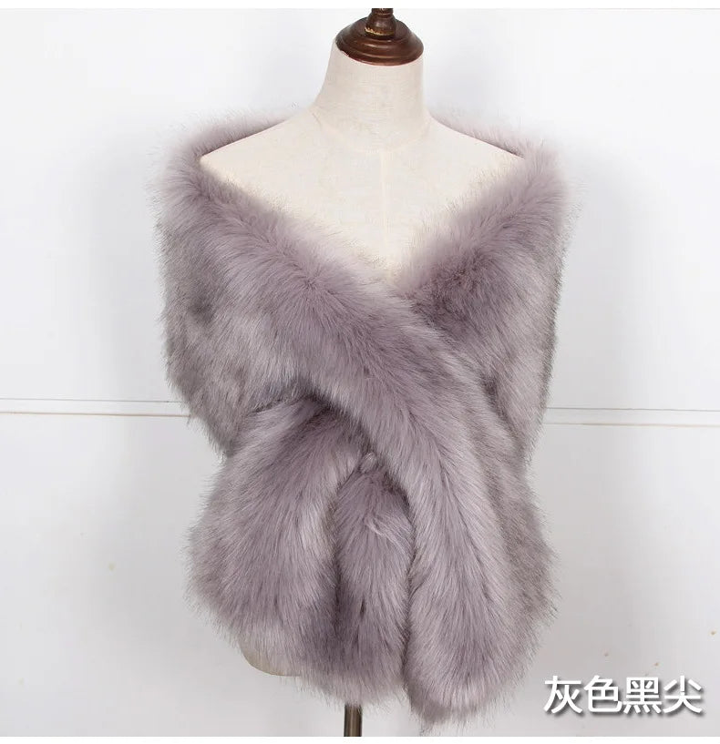 Faux Fox Fur Women Wraps Long Plush Tippet for Woman Luxury Scarf Cloak Party Dress Fluffy Fur Shawl Large Poncho Bride