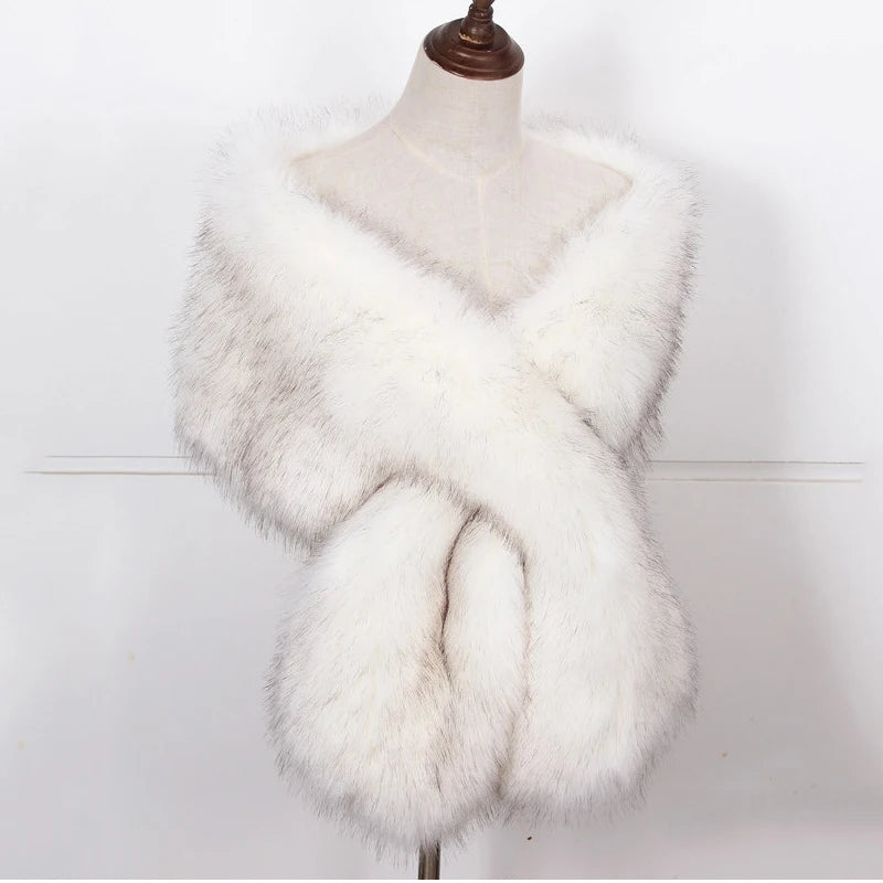 Faux Fox Fur Women Wraps Long Plush Tippet for Woman Luxury Scarf Cloak Party Dress Fluffy Fur Shawl Large Poncho Bride