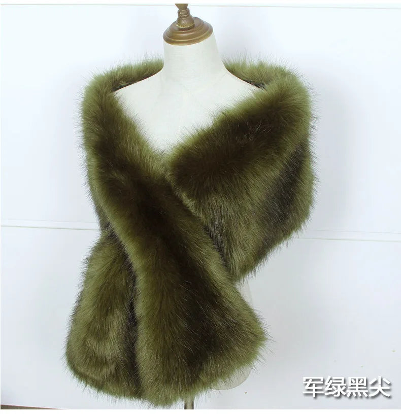 Faux Fox Fur Women Wraps Long Plush Tippet for Woman Luxury Scarf Cloak Party Dress Fluffy Fur Shawl Large Poncho Bride